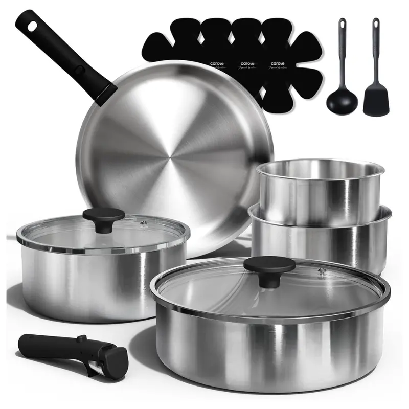 15-Piece Stainless Steel Cookware Set With Detachable Handle 1