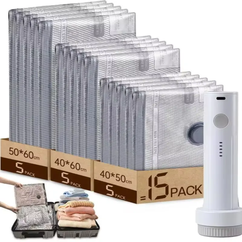 15-Piece Vacuum Sealed Packing Bags W/ Rechargeable Air Pump 1