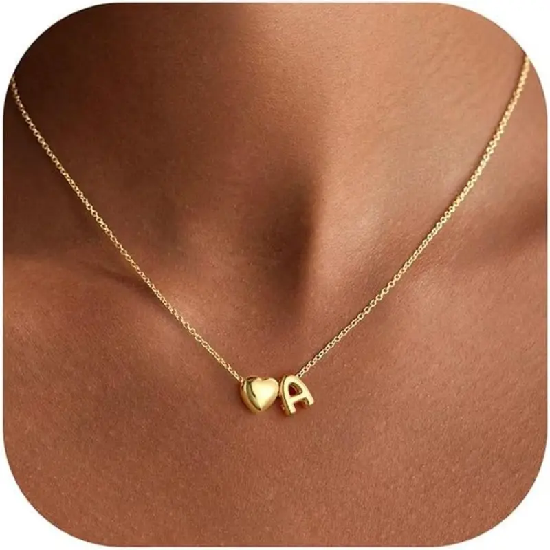 16" 14K-Gold-Plated Heart Initial Letter A Necklace 1
