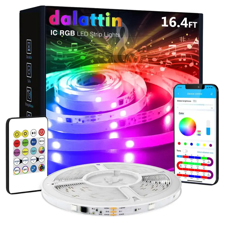 16.4Ft 5050 Ic Rgb Led Strip Lights With App & Remote Control 1