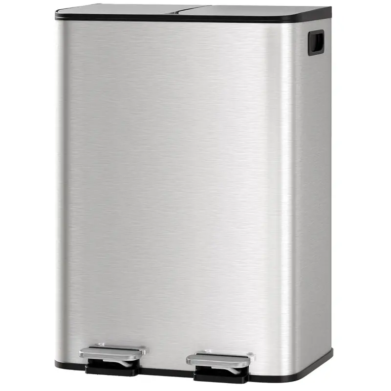 16-Gallons Garveehome Stainless Steel Double Trash Can W/ Lid (2 X 8 Gal) 1