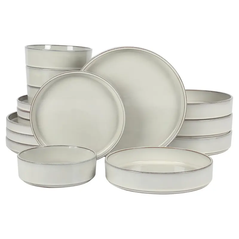16-Piece Bloomhouse Santorini Mist Double Bowl Terracotta Reactive Glaze Plates And Bowls Dinnerware Set 1