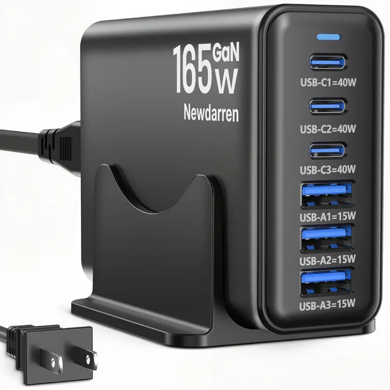 165W Gan 6-Port Usb-C Fast Charging Hub Adapter (4 Colors) 1