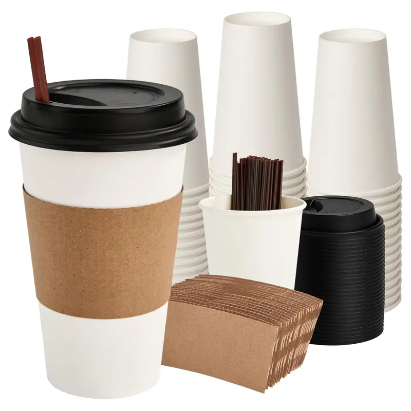 16Oz 100-Pack Disposable Paper Coffee Cups With Lids 1