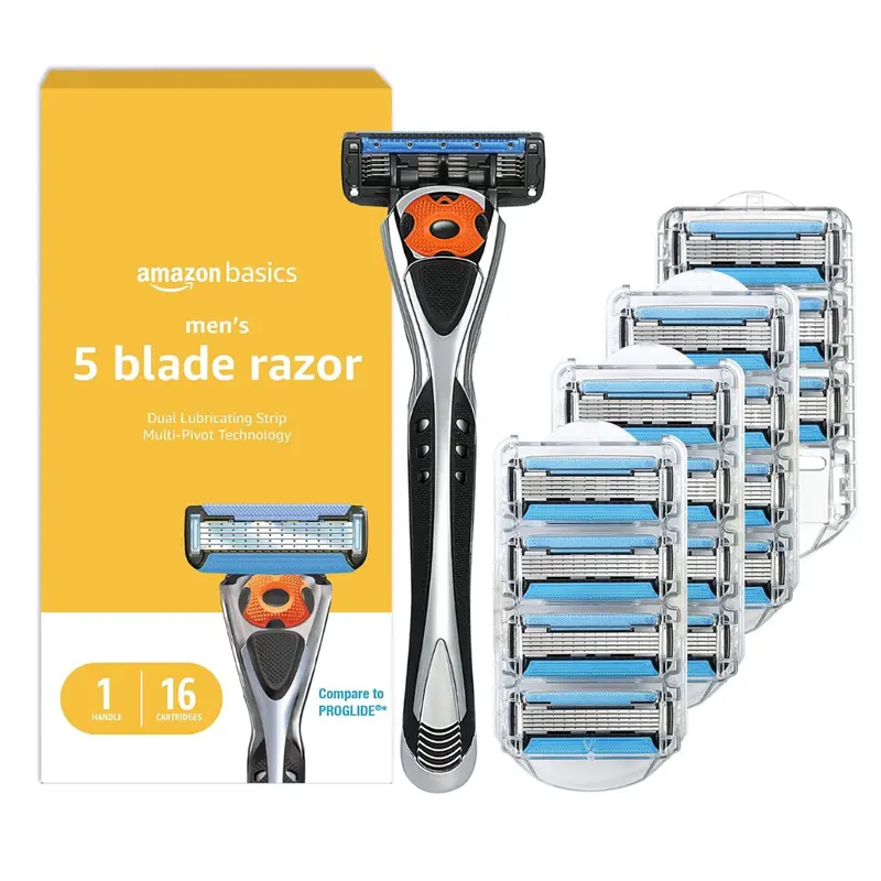 17-Piece Amazon Basics 5-Blade Men's Razor (Handle + 16 Cartridges) 1
