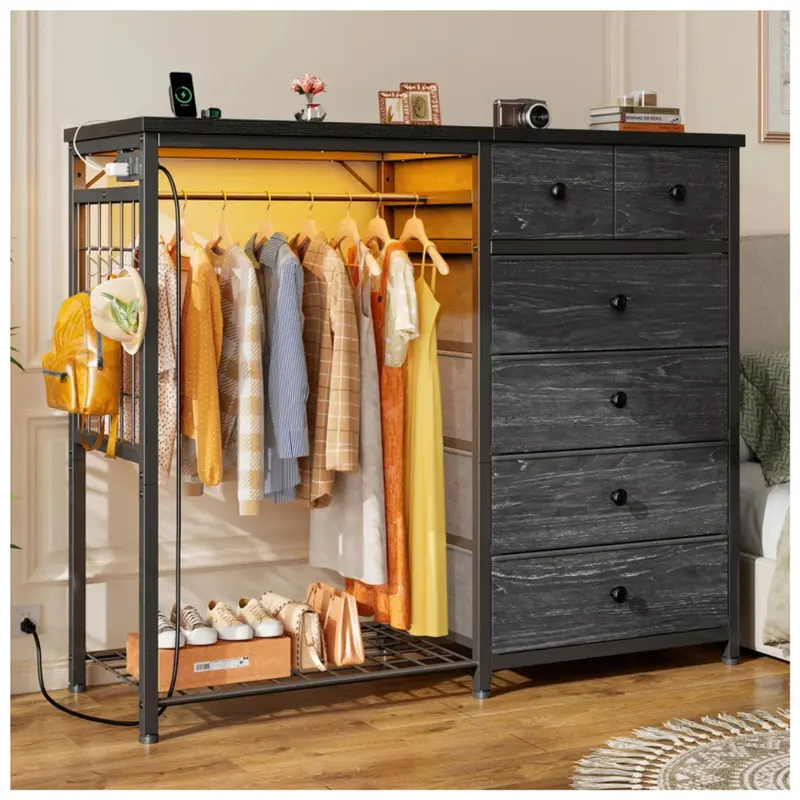 17 Stories 6 Drawer Dresser With Clothes Rack 1