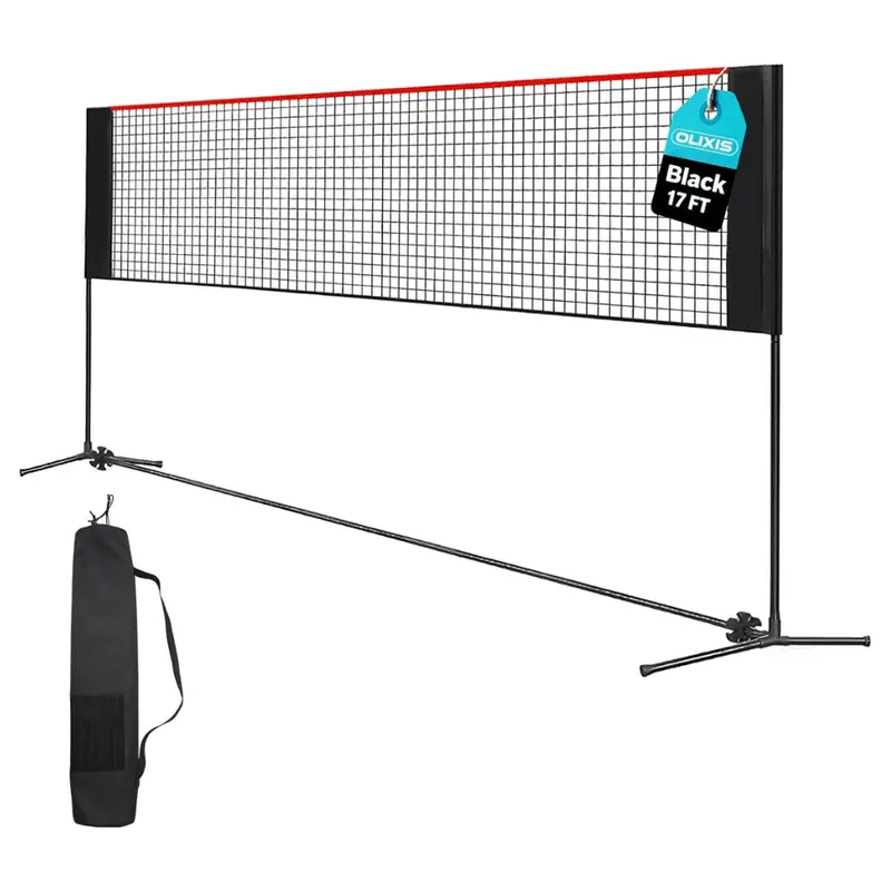 17Ft Wide Portable Height Adjustable Badminton Net W/ Carry Bag 1