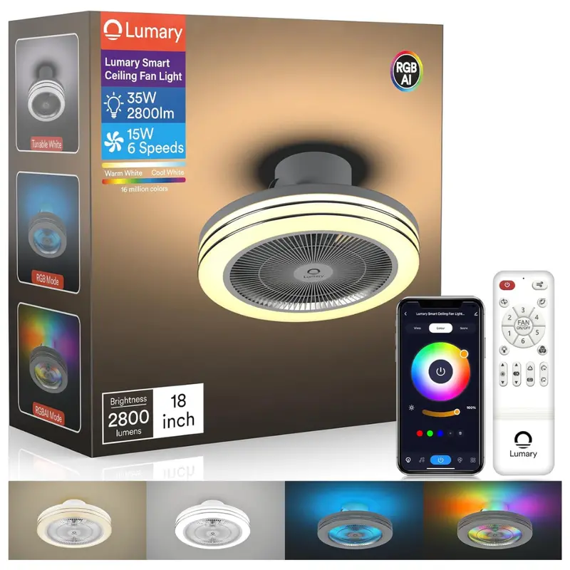 18" 6 Speed Lumary Smart Wifi & Bluetooth Ceiling Fan 1