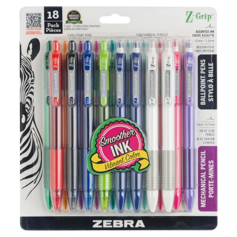 18-Pack Zebra Pen Z-Grip Retractable Ballpoint Pen & Mechanical Pencil Set 1