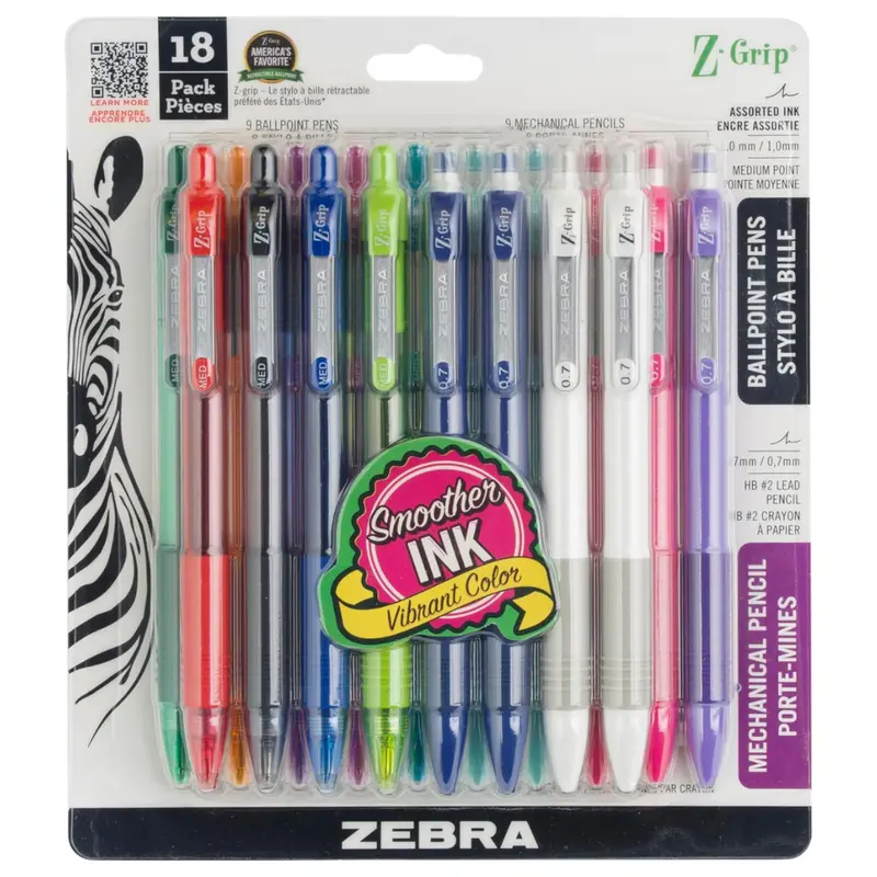 18-Pack Zebra Pen Z-Grip Retractable Ballpoint Pen & Mechanical Pencil Set 1