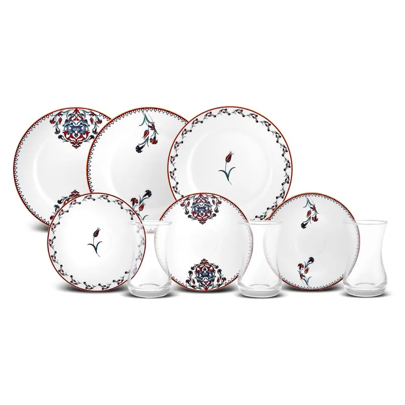 18-Piece Karaca Nakkas Turkish Teacups & Appetizer Plate Set For 6 People 1