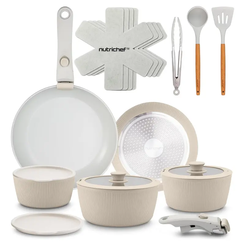 18-Piece Nutrichef Ceramic Cookware Set With Detachable Handles 1