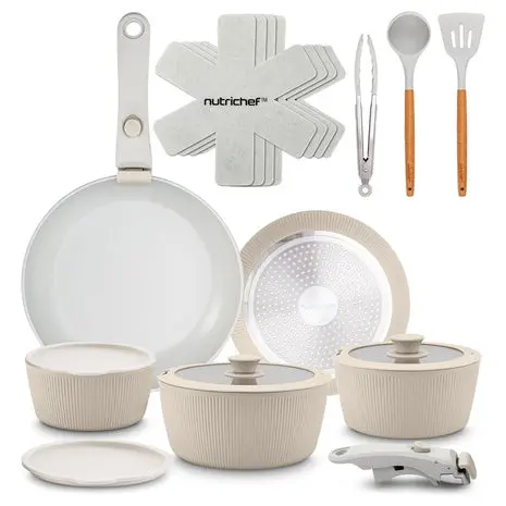 18-Piece Nutrichef Ceramic Non-Stick Cookware Set With Detachable Handles 1