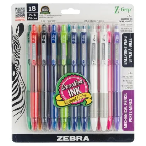 18 Zebra Z-Grip Retractable Ballpoint Pen And Pencil Set 1