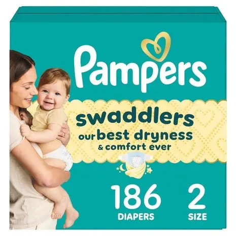 186 Size 2 Pampers Swaddlers Diapers 1