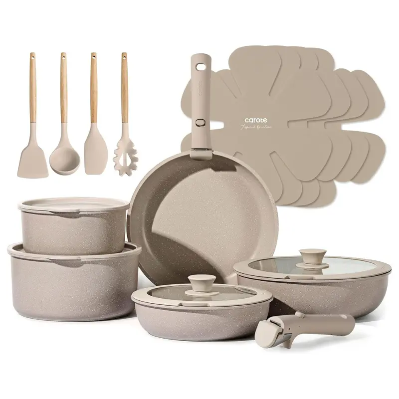 19-Piece Carote Nonstick Cookware Set W/ Removable Handle 1