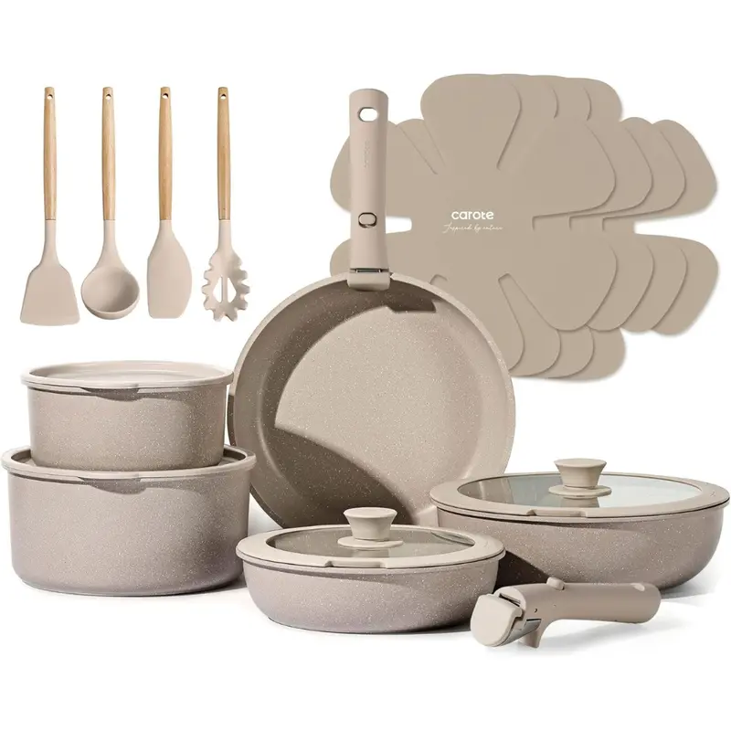 19-Piece Carote Nonstick Kitchen Cookware Set W/ Removable Handle 1