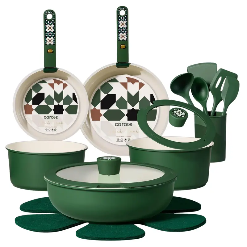 19-Pieces Non Stick Ceramic Cookware Set With Detachable Handle 1
