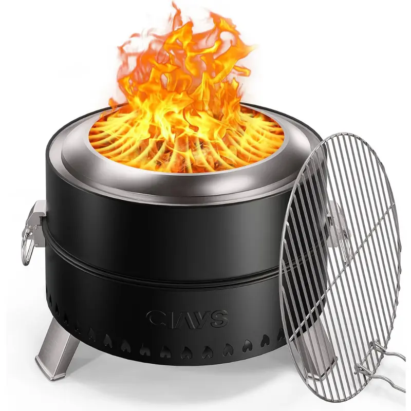 19" Portable Wood Burning Firepit With Steel Grill Rack 1