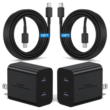 2 45W Dual Port Usb-C Fast Chargers With 10-Ft Cables 1
