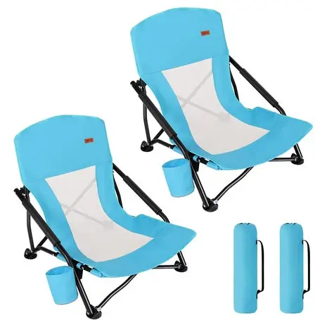 2 Beach Chairs With Cup Holders & Carry Bags 1