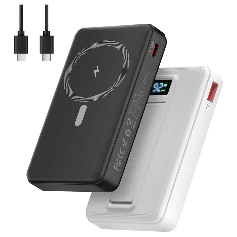 2-Count 10000Mah Magnetic Portable Charger W/ Stand (Black+White) 1