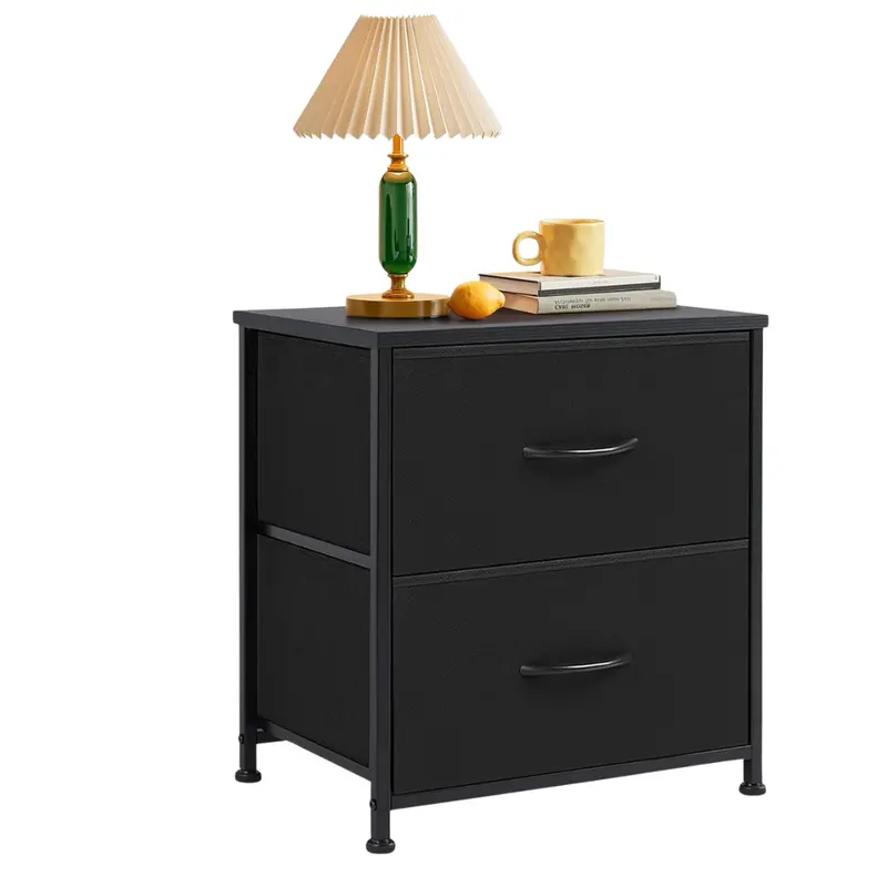 2-Drawer Wooden Top Fabric Bins Nightstand With Storage 1