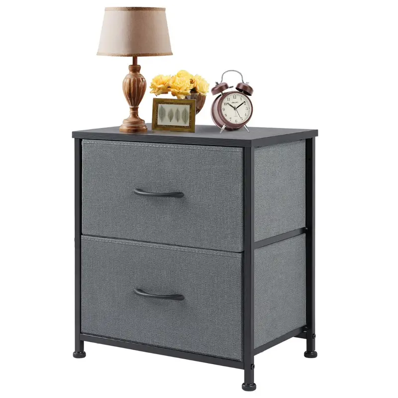 2 Fabric Dresser 20" Adjustable Nightstand Feet Bedside Table With Drawers 1