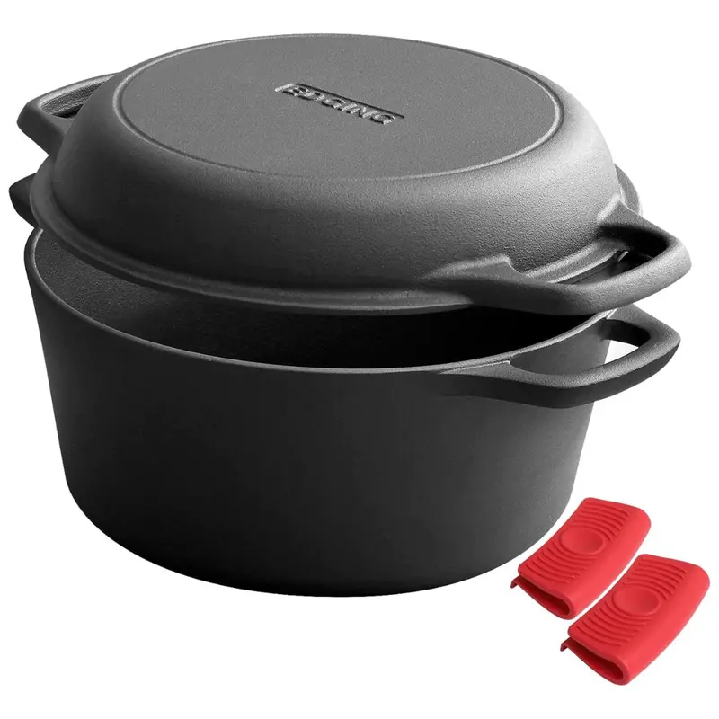 2-In-1 Pre-Seasoned 5-Qt Cast Iron Dutch Oven Pot W/ Lid 1