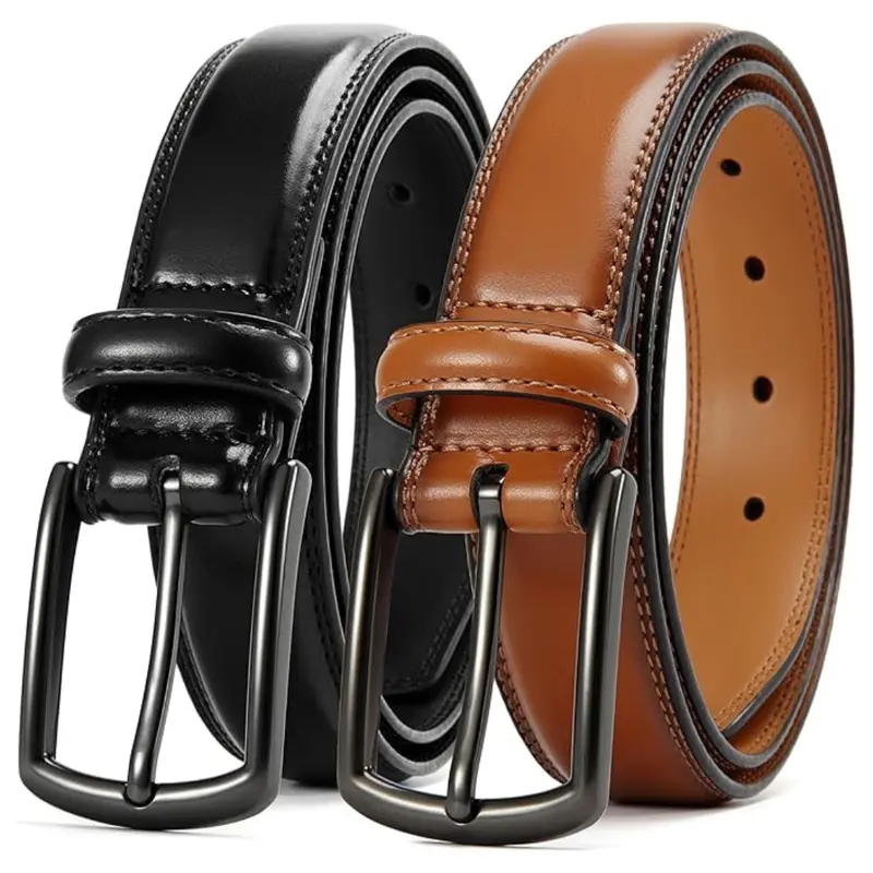 2 Pack - 1 1/4" Leather Jeans Dress Belts 1