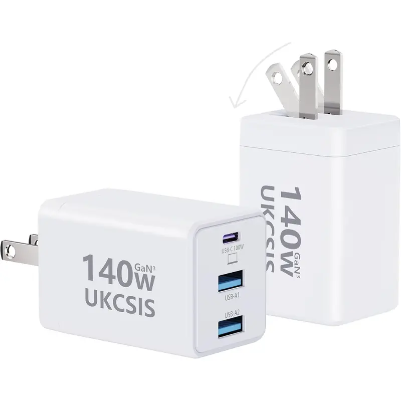 2-Pack 140W 3-Port Gan Foldable Usb-C Macbook Charger 1