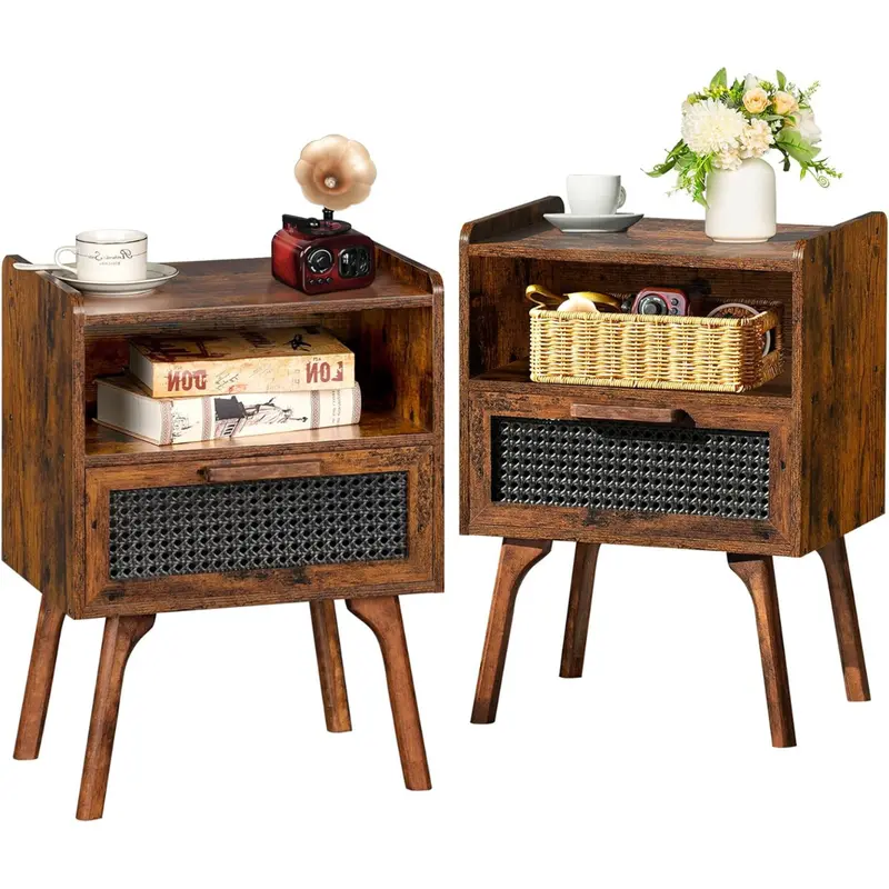 2-Pack 15.94" X 11.81" X 22.87" Lerliuo Rattan Nightstands 1