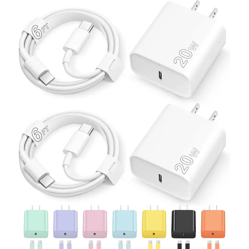 2-Pack 20W Usb-C Charger Block With 6Ft Cable 1