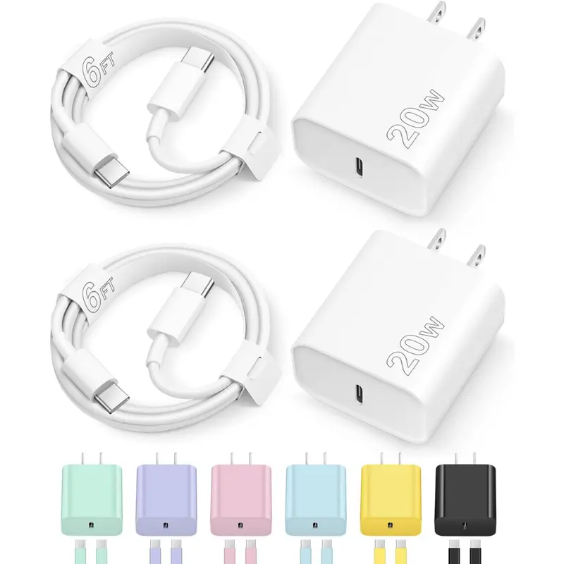 2-Pack 20W Usb-C Charger Block With 6Ft Cable For Iphone 1