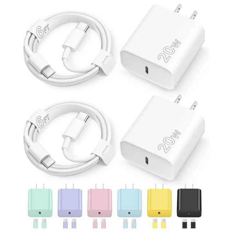 2-Pack 20W Usb-C Charger Block With 6Ft Cable For Iphone 1