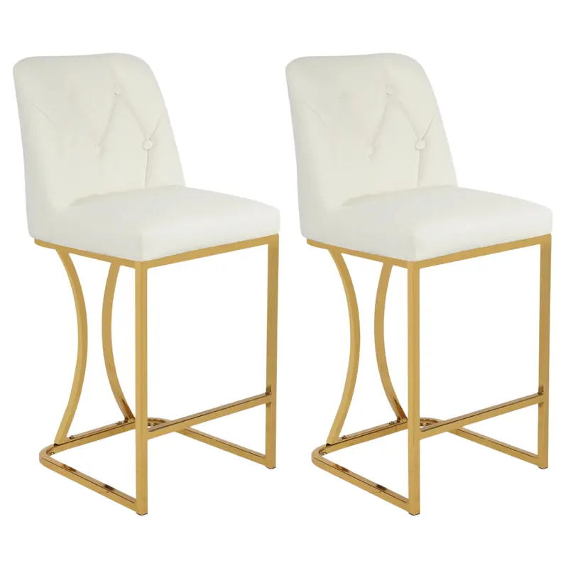 2-Pack 25.25'' H Pu Leather Upholstered Counter Stool With Gold Steel Base 1