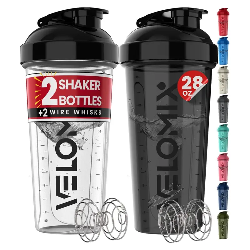 2-Pack 28-Oz Velomix Leak Proof Protein Shaker Bottles W/ Dual Wire Whisks 1