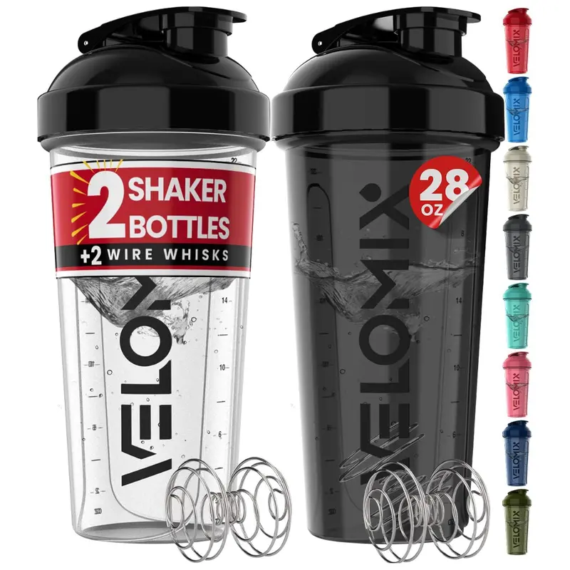 2-Pack 28-Oz Velomix Leak Proof Protein Shaker Bottles W/ Dual Wire Whisks 1