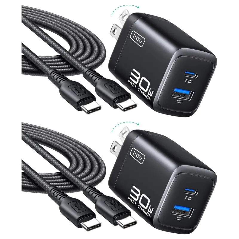 2-Pack 30W Iniu 2-Port Pd Usb-C & Usb-A Wall Charger W/ 5-Ft Cable 1