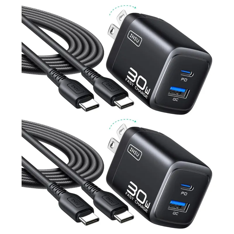 2-Pack 30W Iniu 2-Port Pd Usb-C & Usb-A Wall Charger W/ 5-Ft Cable 1