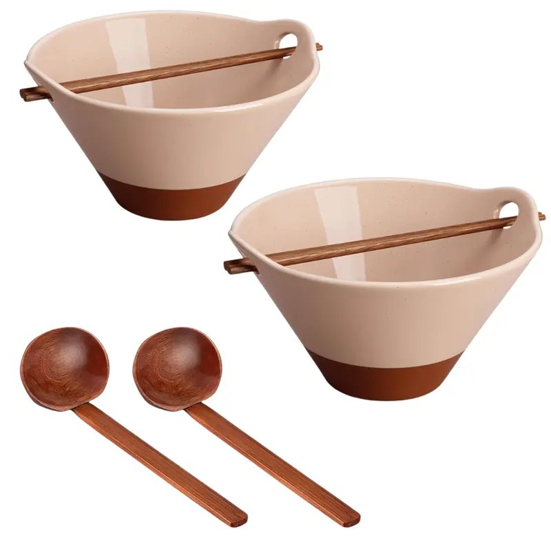 2-Pack 42-Oz Ceramic Ramen Bowl Set W/ Wooden Spoon & Chopsticks 1