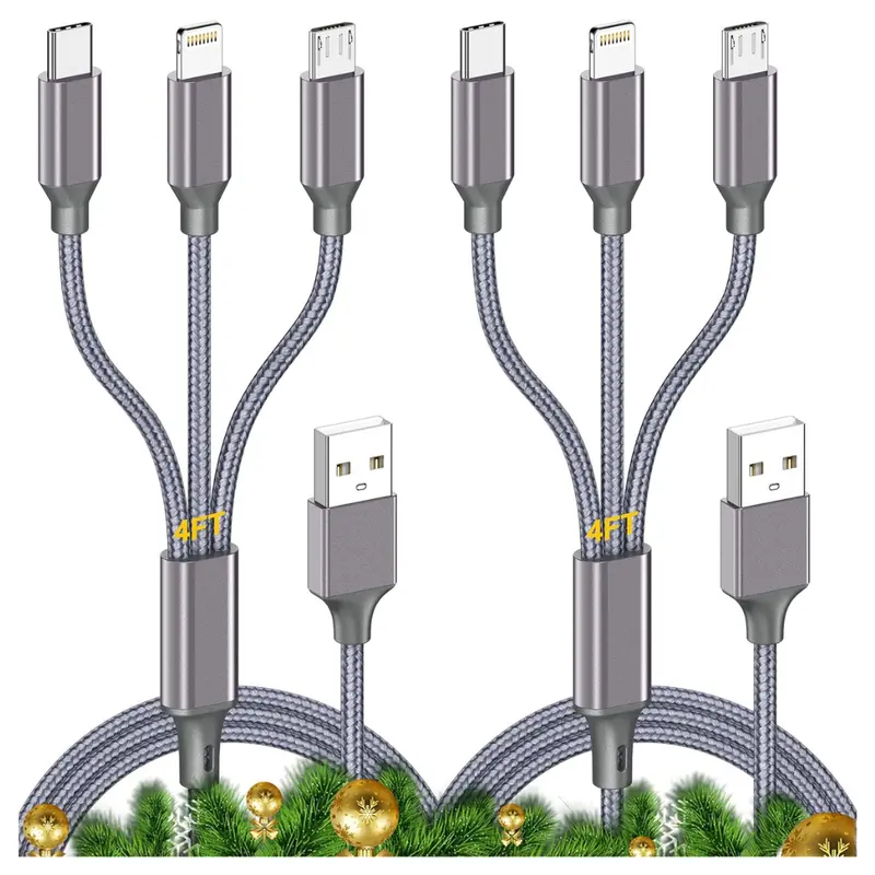 2-Pack 4Ft 3-In-1 Multi Charging Cable (Usb-C/Microusb/Lightning) 1