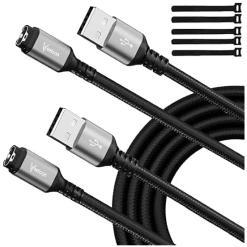 2-Pack 4Ft Veeloon Right-Angle Garmin Watch Charger Cable 1