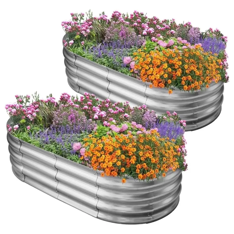 2-Pack 4X2x1 Ft Hgd Raised Garden Bed Kit Oval Galvanized Metal 1