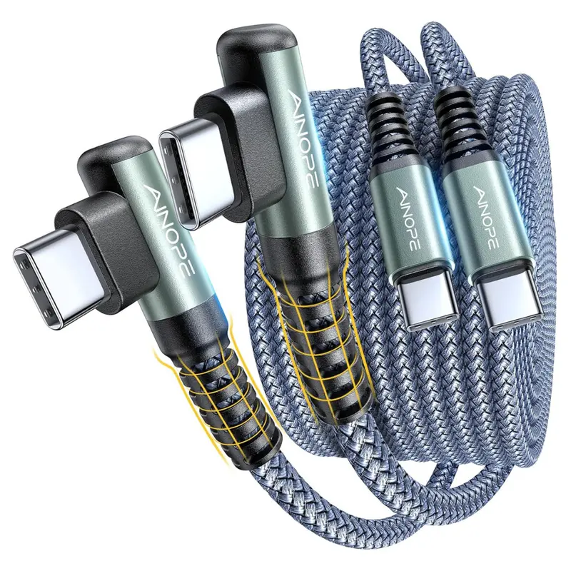 2-Pack 6.6Ft Ainope 60W Usb-C Braided Angled Fast Charging Cables 1