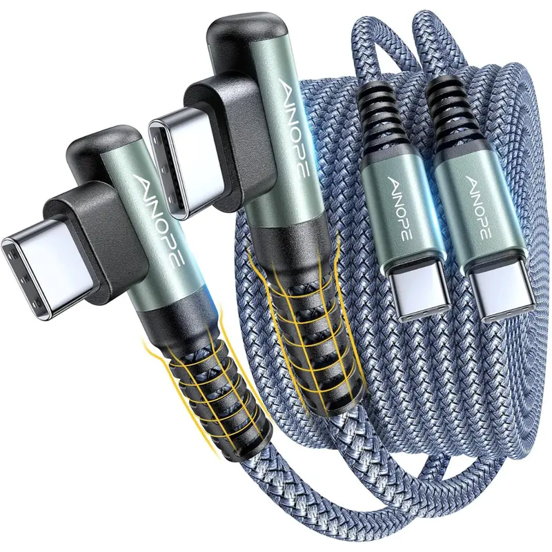 2-Pack 6.6Ft Ainope 60W Usb-C Braided Angled Fast Charging Cables 1