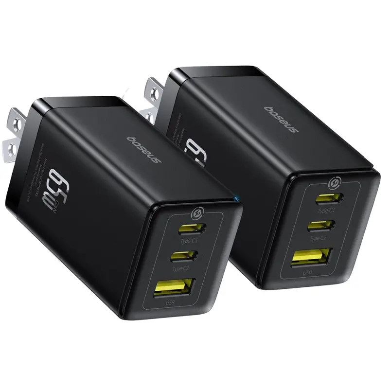 2-Pack 65W Baseus Foldable Gan 3-Port Usb-C & Usb-A Wall Chargers 1