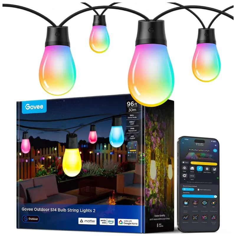 2-Pack 96-Ft Smart Rgbic Warm White String Lights W/ 30 Led Bulbs 1