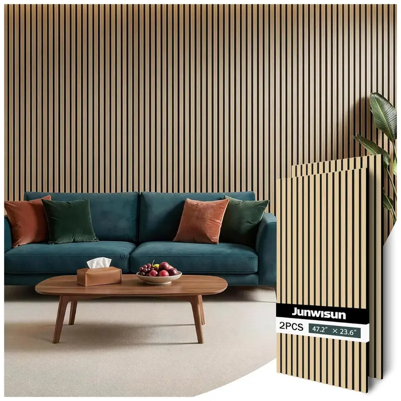 2-Pack Acoustic Wood Slat 3D Textured Wall Panels 1
