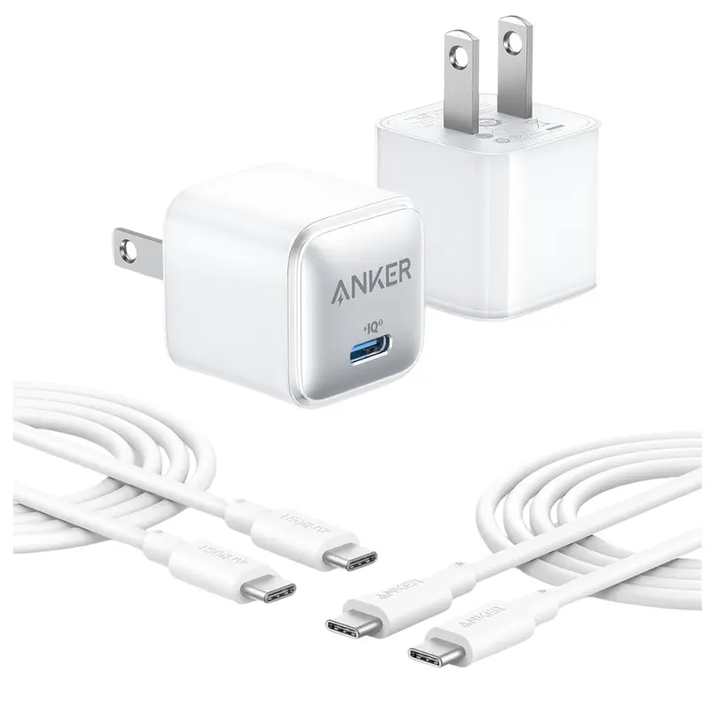 2-Pack Anker 20W Piq 3.0 Usb-C Charger Adapter W/ 6Ft 2-Cable 1